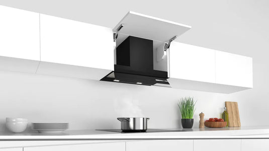 Bosch Series 6, Integrated Design Hood, 60 cm, clear glass black printed