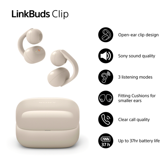 Sony WF-LC900 LinkBuds Clip Wireless Headphones, Cream