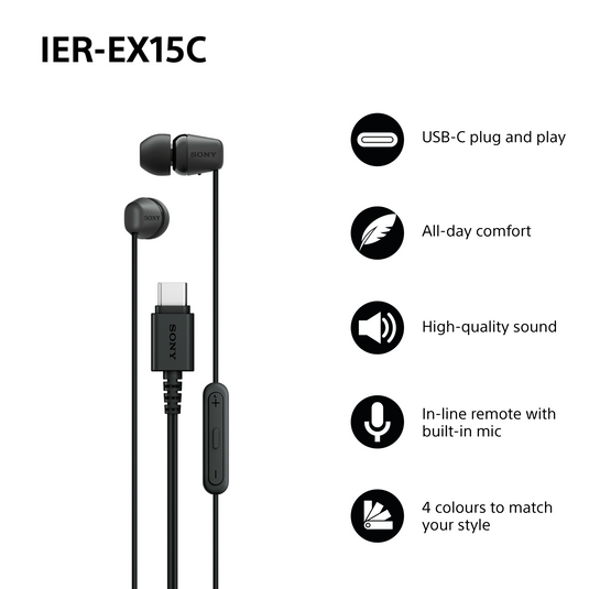 Sony IEREX15C USB-C Wired In-Ear Headphones, Black
