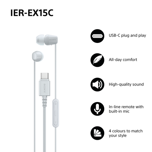 Sony IEREX15C USB-C Wired In-Ear Headphones, White