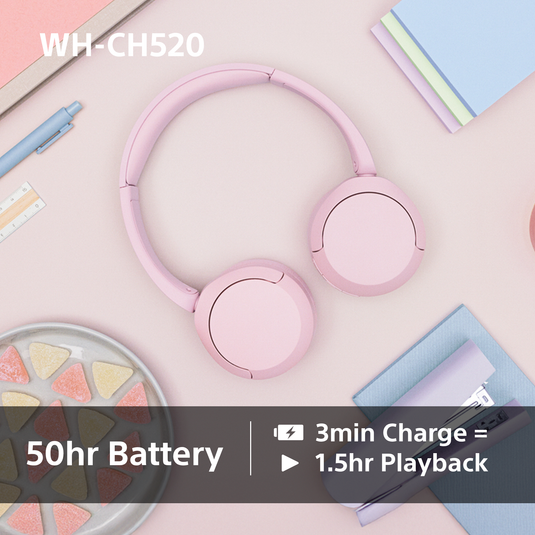 Sony WH-CH520 Wireless Headphones, Pink