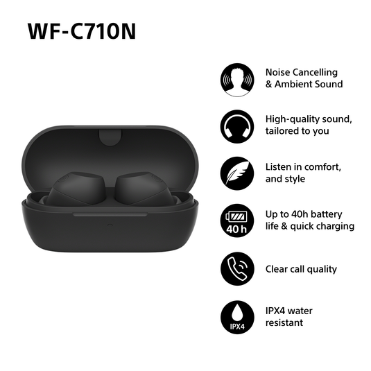 Sony WF-C710 Truly Wireless Noise Cancelling Headphones, Black