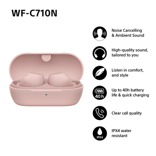 Sony WF-C710 Truly Wireless Noise Cancelling Headphones, Pink