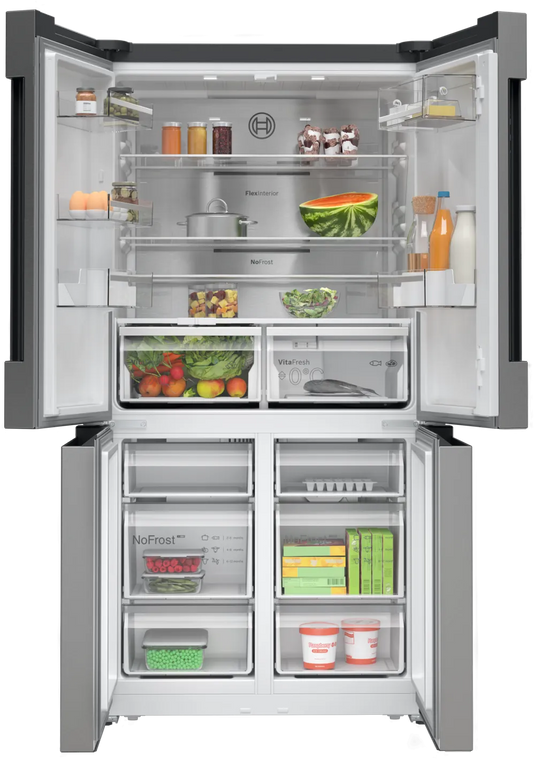 Bosch Series 4, French door bottom freezer, multi door, 183 x 90.5 cm, Brushed steel