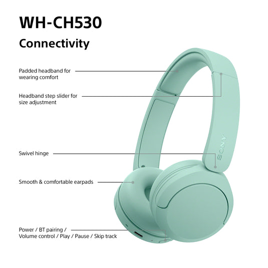 Sony WH-CH530 Wireless Bluetooth Headphones, Mint Green