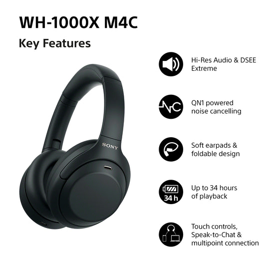 Sony WH-1000XM4C Noise Cancelling Wireless Over Ear Headphones, Black