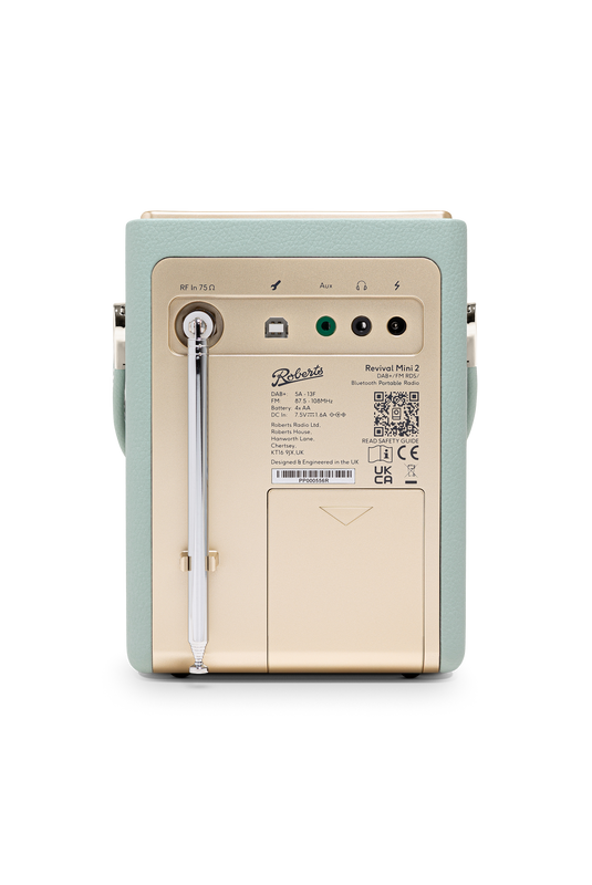 Roberts Revival Mini 2 DAB/DAB+/FM Portable Radio with Bluetooth, Duck Egg