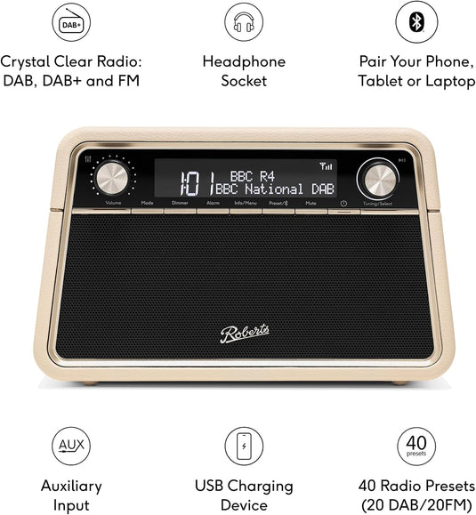 Roberts Reva DAB+/FM Table-top Radio with Bluetooth, Pastel Cream
