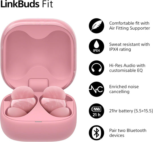 Sony WF-LS910 LinkBuds Fit Wireless Noise Canceling Headphones, Marble Pink