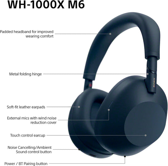 Sony WH-1000XM6 Wireless Noise Cancelling Headphones, Blue