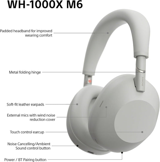 Sony WH-1000XM6 Wireless Noise Cancelling Headphones, Silver