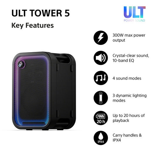 Sony ULT TOWER 5  Wireless Bluetooth Party Speaker, Black