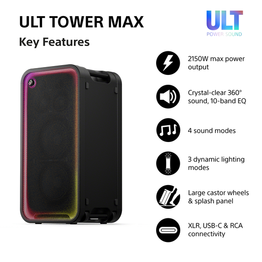 Sony ULT TOWER MAX Large Bluetooth Party Speaker, Black