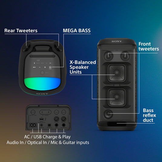 Sony SRS-XV800 High Power Wireless Speakers, Black