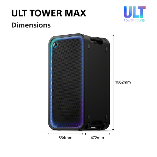 Sony ULT TOWER MAX Large Bluetooth Party Speaker, Black
