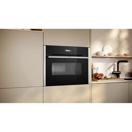 Neff N70, Built-in compact oven with microwave function, 60 x 45 cm, Stainless steel