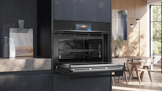 Siemens iQ700, Built-in compact oven with microwave function, 60 x 45 cm, Black