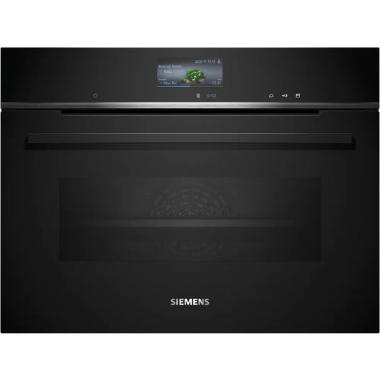 Siemens iQ700, Built-in compact oven with steam function, 60 x 45 cm, Black