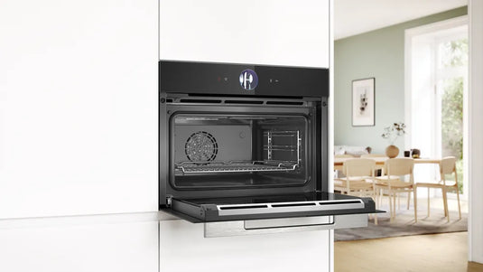 Bosch Series 8, Built-in compact oven with steam function, 60 x 45 cm, Black