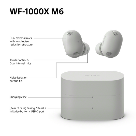 Sony WF-1000XM6 Wireless Noise Cancelling Earbuds, Silver