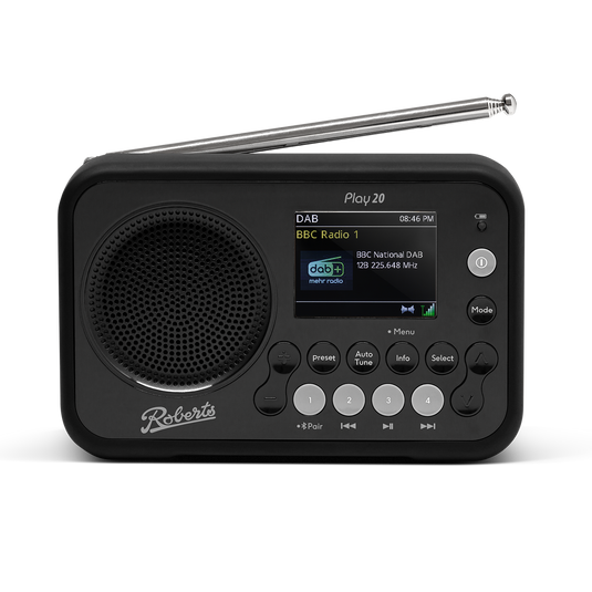 Roberts Play 20 DAB / DAB+ / FM Portable Radio, Black