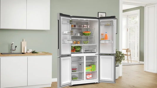 Bosch Series 4, French door bottom freezer, multi door, 183 x 90.5 cm, Brushed steel