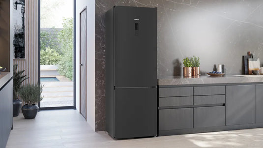 Siemens iQ300, Free-standing fridge-freezer, 203 x 70 cm, Brushed black steel