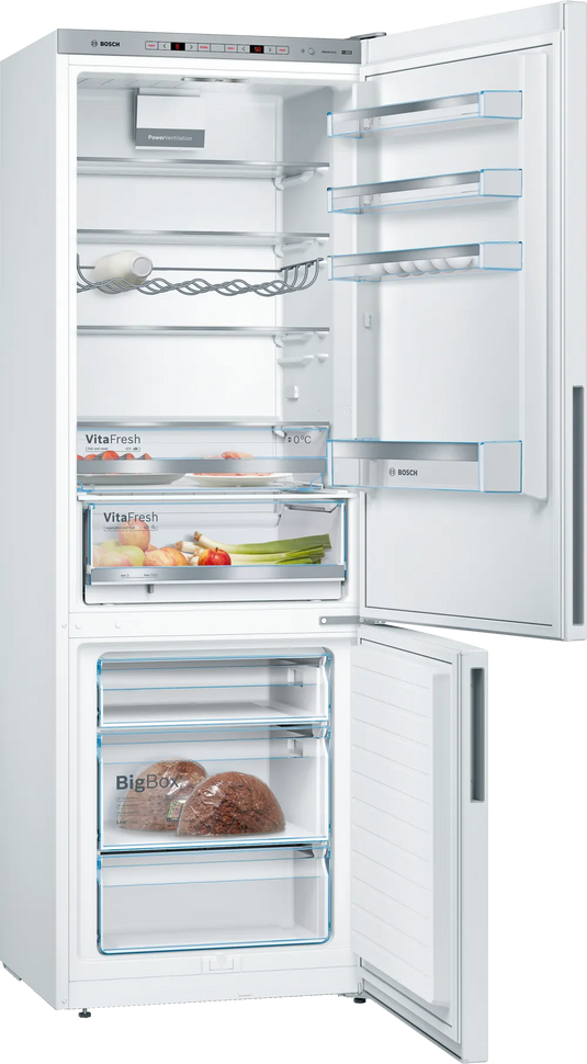 Bosch Series 6, Free-standing fridge-freezer with freezer at bottom, 201 x 70 cm, White