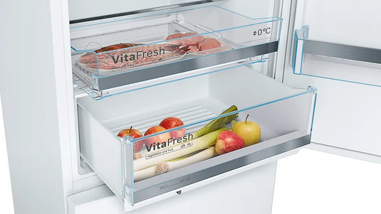 Bosch Series 6, Free-standing fridge-freezer with freezer at bottom, 201 x 70 cm, White