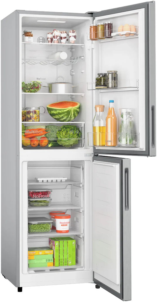 Bosch Series 2, Free-standing fridge-freezer with freezer at bottom, 182.4 x 55 cm, Stainless steel look