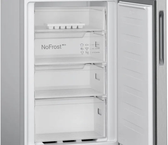 Bosch Series 2, Free-standing fridge-freezer with freezer at bottom, 182.4 x 55 cm, Stainless steel look