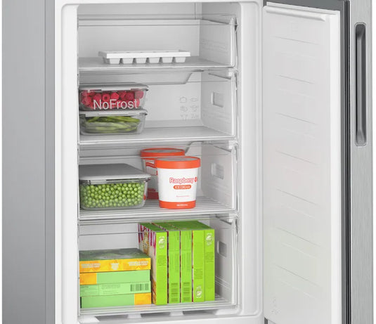 Bosch Series 2, Free-standing fridge-freezer with freezer at bottom, 182.4 x 55 cm, Stainless steel look