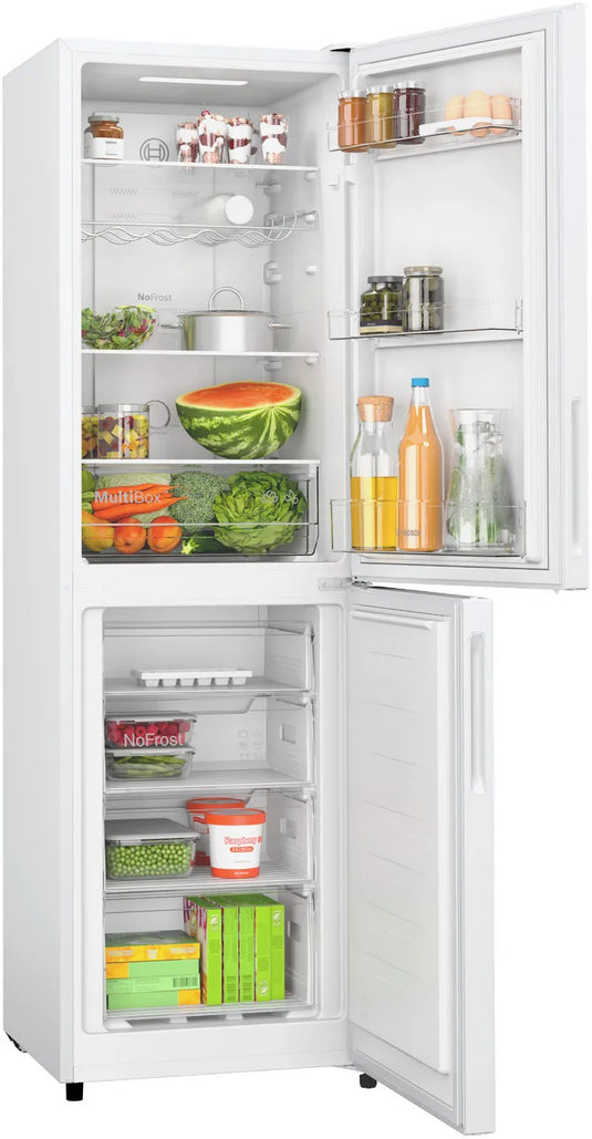 Bosch Series 2, Free-standing fridge-freezer with freezer at bottom, 182.4 x 55 cm, White