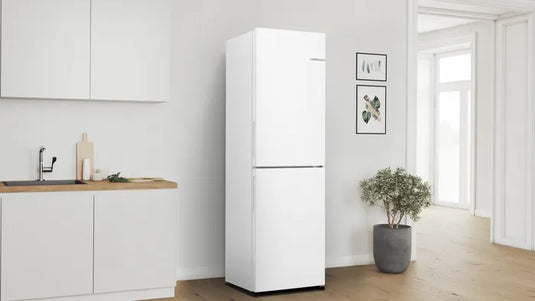 Bosch Series 2, Free-standing fridge-freezer with freezer at bottom, 182.4 x 55 cm, White