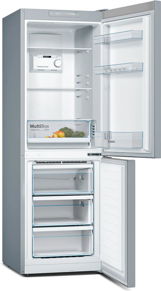 Bosch Series 2, Free-standing fridge-freezer with freezer at bottom, 176 x 60 cm, Stainless steel look