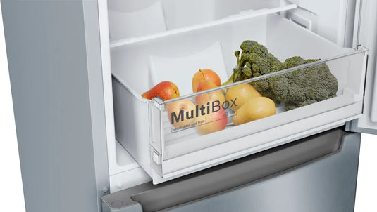 Bosch Series 2, Free-standing fridge-freezer with freezer at bottom, 176 x 60 cm, Stainless steel look