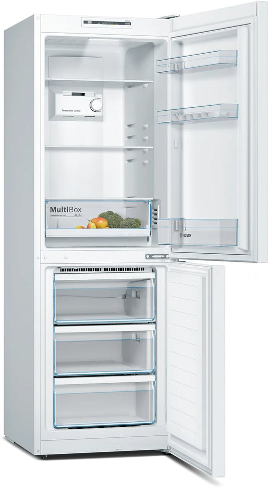 Bosch Series 2, Free-standing fridge-freezer with freezer at bottom, 176 x 60 cm, White