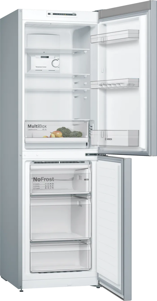 Bosch Series 2, Free-standing fridge-freezer with freezer at bottom, 186 x 60 cm, Stainless steel look