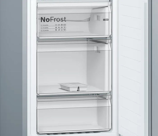 Bosch Series 2, Free-standing fridge-freezer with freezer at bottom, 186 x 60 cm, Stainless steel look