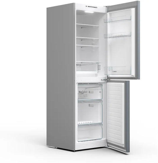 Bosch Series 2, Free-standing fridge-freezer with freezer at bottom, 186 x 60 cm, Stainless steel look