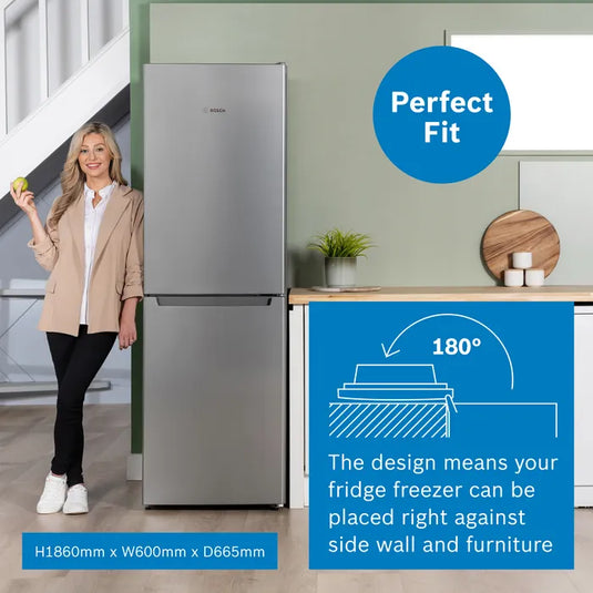 Bosch Series 2, Free-standing fridge-freezer with freezer at bottom, 186 x 60 cm, Stainless steel look