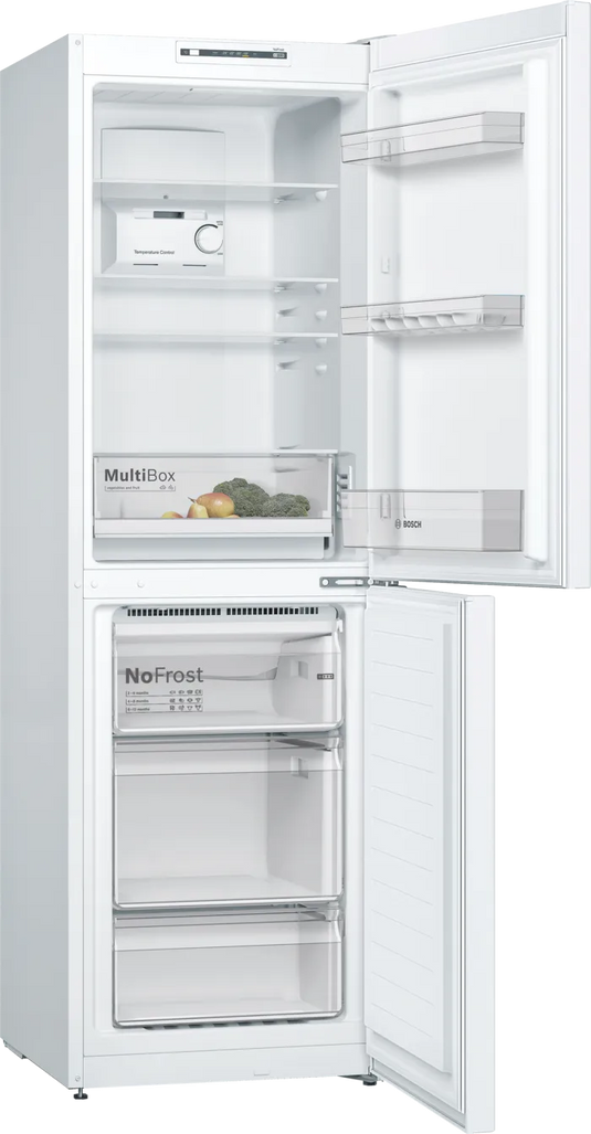 Bosch Series 2, Free-standing fridge-freezer with freezer at bottom, 186 x 60 cm, White