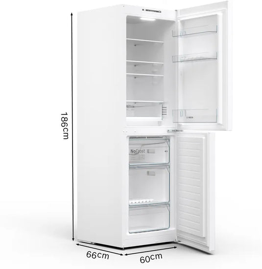 Bosch Series 2, Free-standing fridge-freezer with freezer at bottom, 186 x 60 cm, White