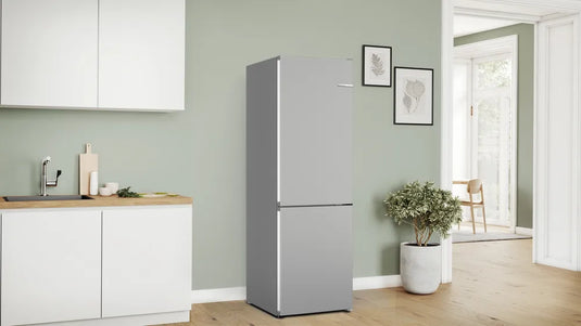 Bosch Series 4, Free-standing fridge-freezer with freezer at bottom, 186 x 60 cm, Stainless steel look