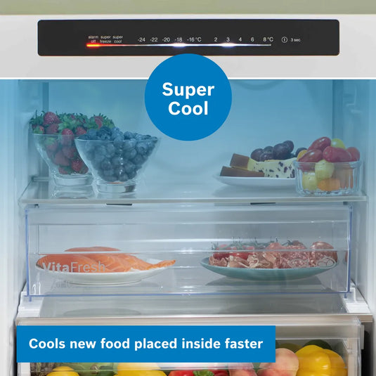 Bosch Series 4, Free-standing fridge-freezer with freezer at bottom, 186 x 60 cm, Stainless steel look