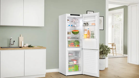 Bosch Series 4, Free-standing fridge-freezer with freezer at bottom, 186 x 60 cm, White