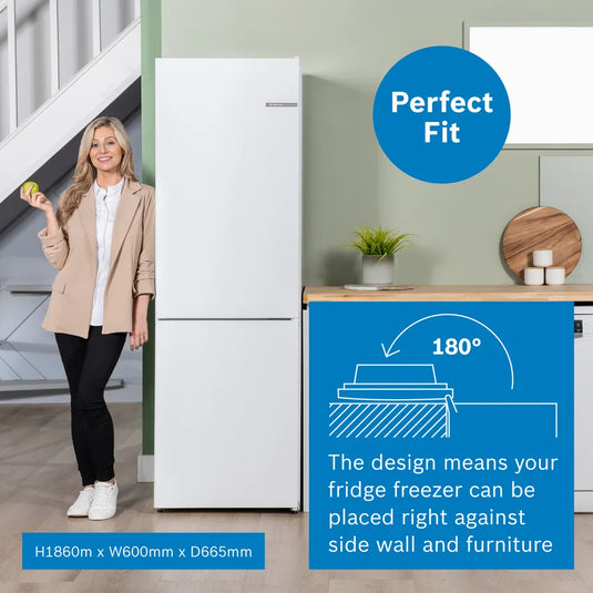 Bosch Series 4, Free-standing fridge-freezer with freezer at bottom, 186 x 60 cm, White