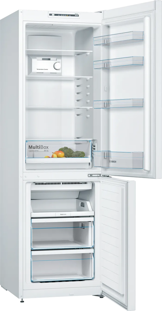 Bosch Series 2, Free-standing fridge-freezer with freezer at bottom, 186 x 60 cm, White