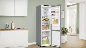 Bosch Series 4, Free-standing fridge-freezer, 203 x 60 cm, Stainless steel look