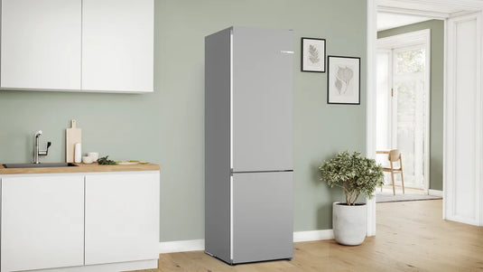 Bosch Series 4, Free-standing fridge-freezer with freezer at bottom, 203 x 60 cm, Stainless steel look